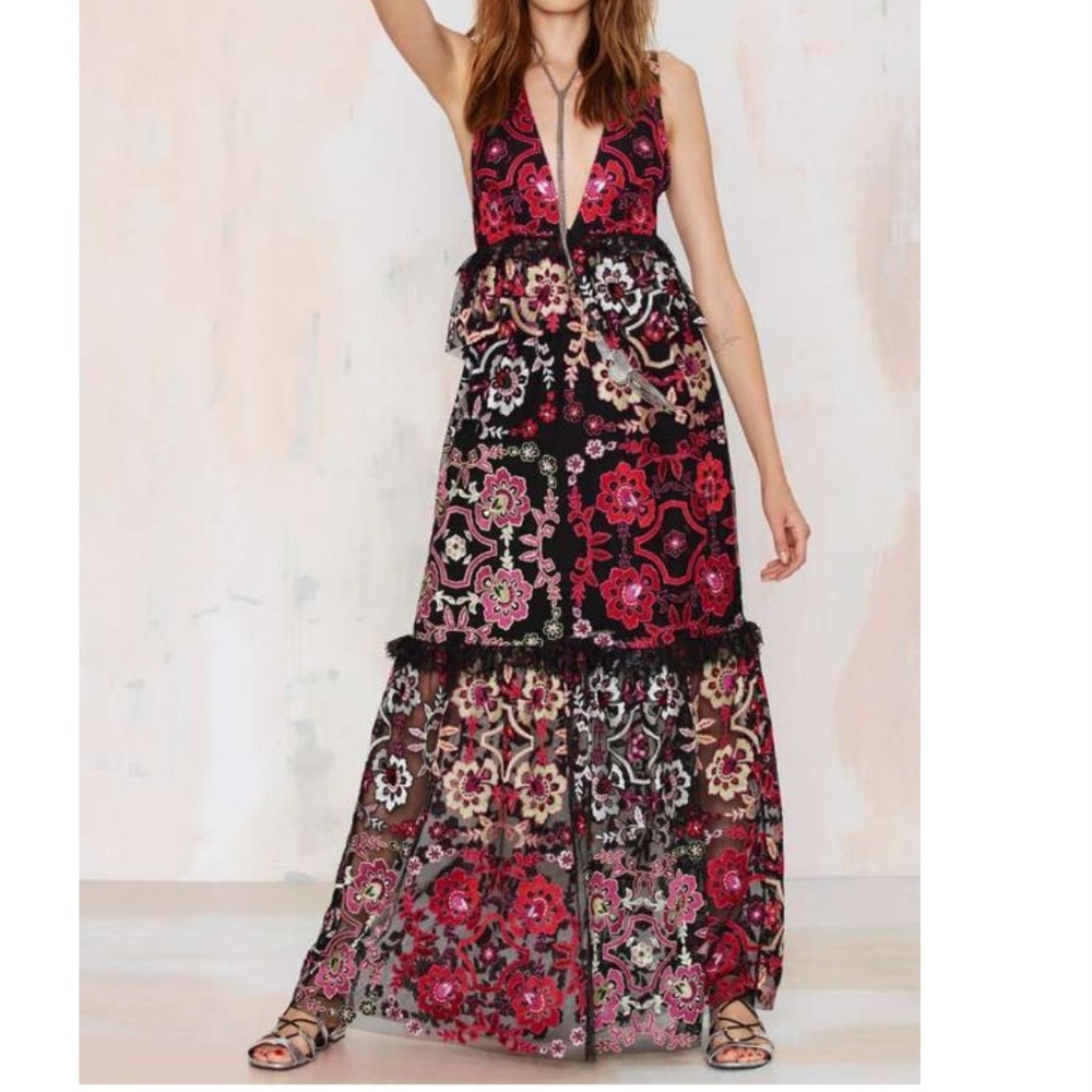 Nasty Gal embroidered maxi dress
