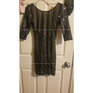 Agaci Black and nude sequin backless dress