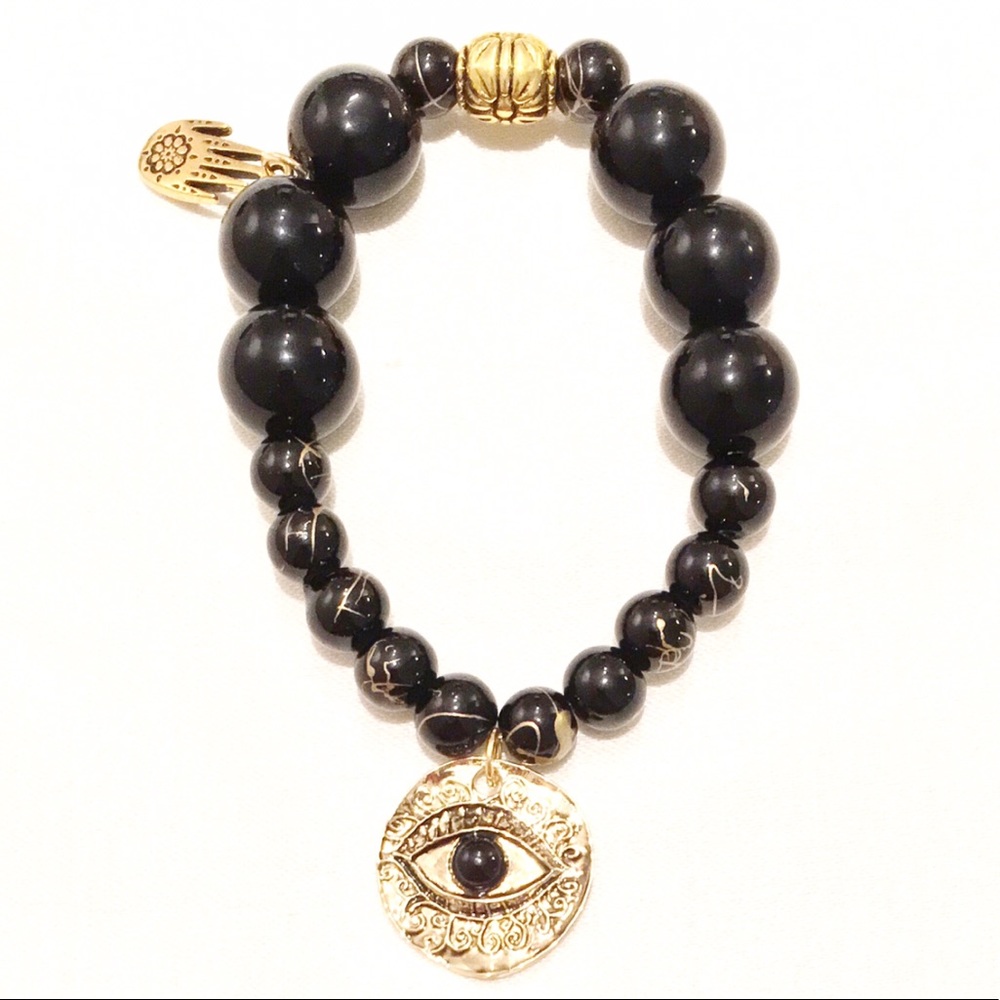 Evil eye and hamsa hand (gold plated) bracelet