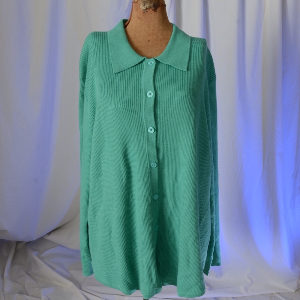 Green button down sweater