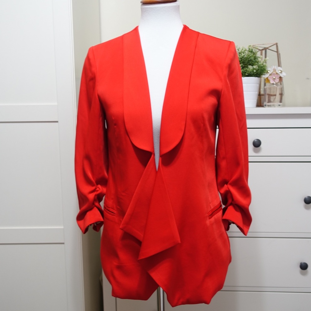 Greylin Red Jacket with Ruched Sleeves