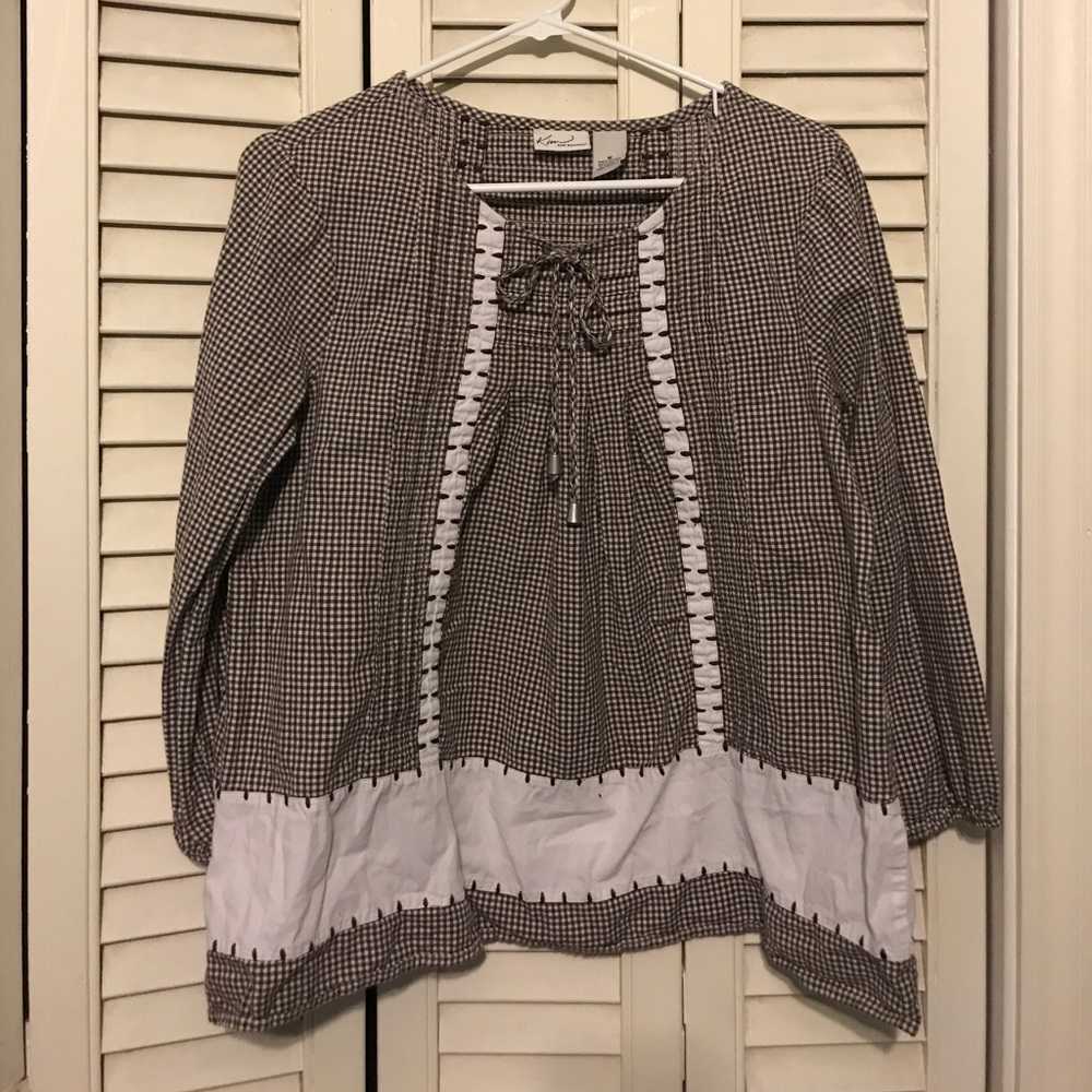 Brown and white babydoll top