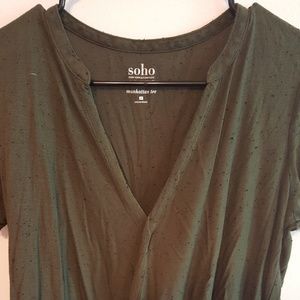 New York and Company Spotted Green wrap Top