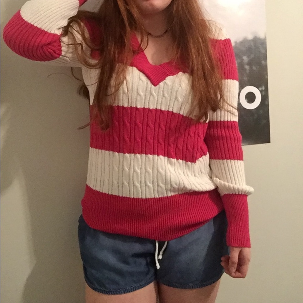 Pink/White Striped Sweater