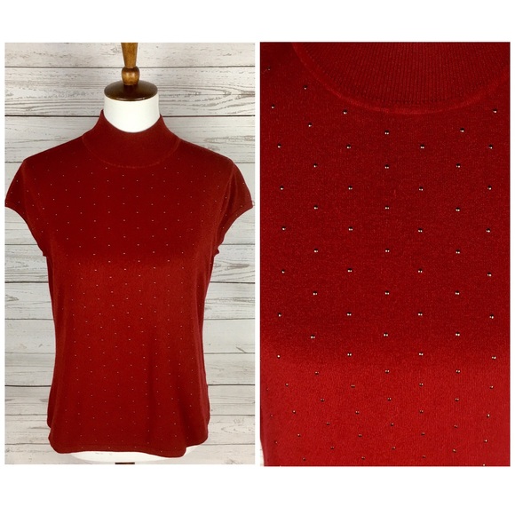 Jones New York Sweaters - Silver Studded Polkadot Mock Neck Sweater