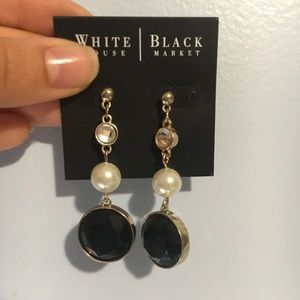 Black, diamond and pearl hanging earrings!