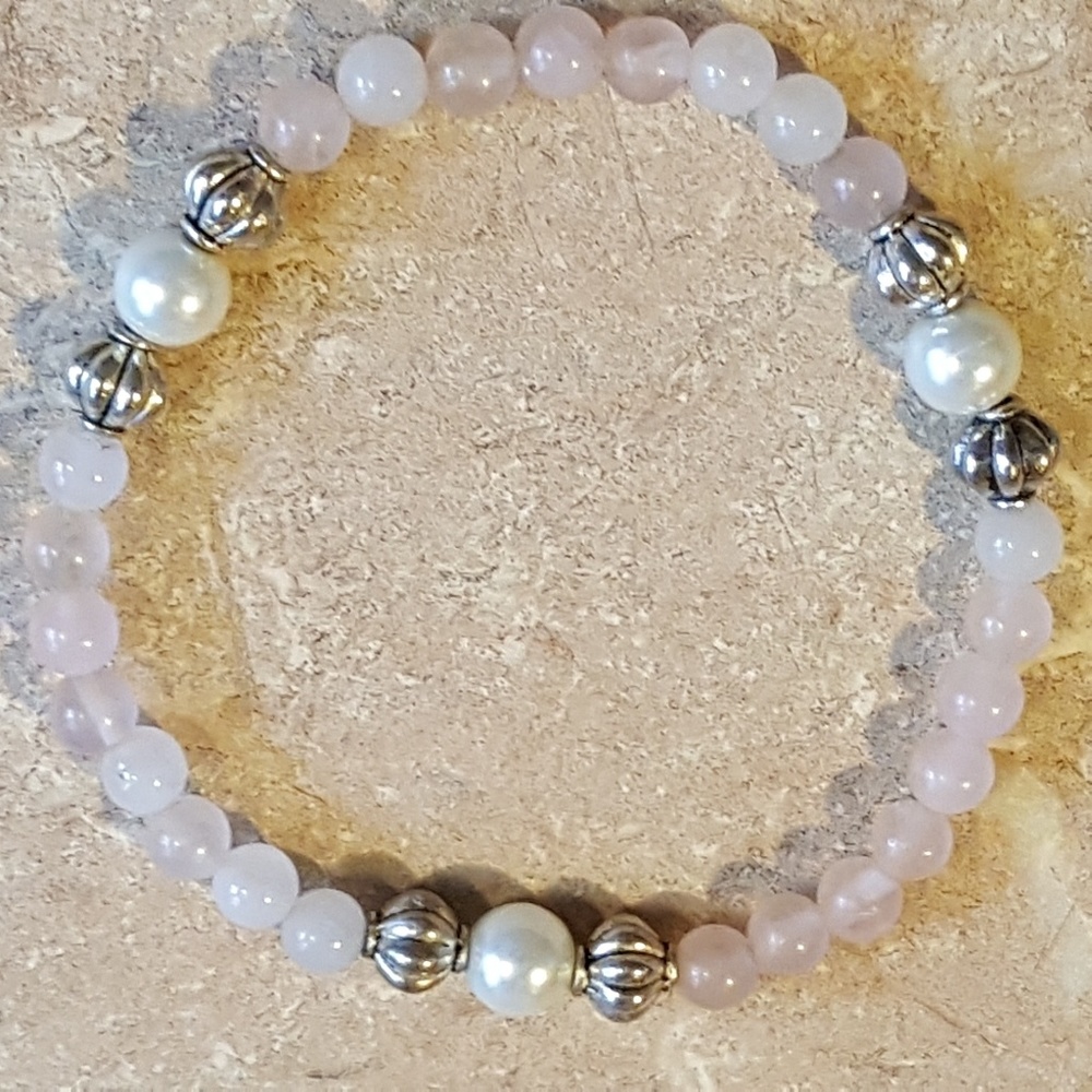 Genuine Rose Quartz Plus-Sized Bracelet
