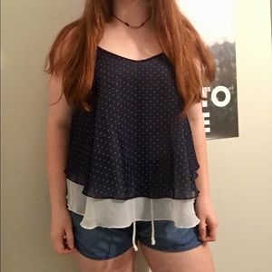 Navy Tank Top w/ White Polka Dots
