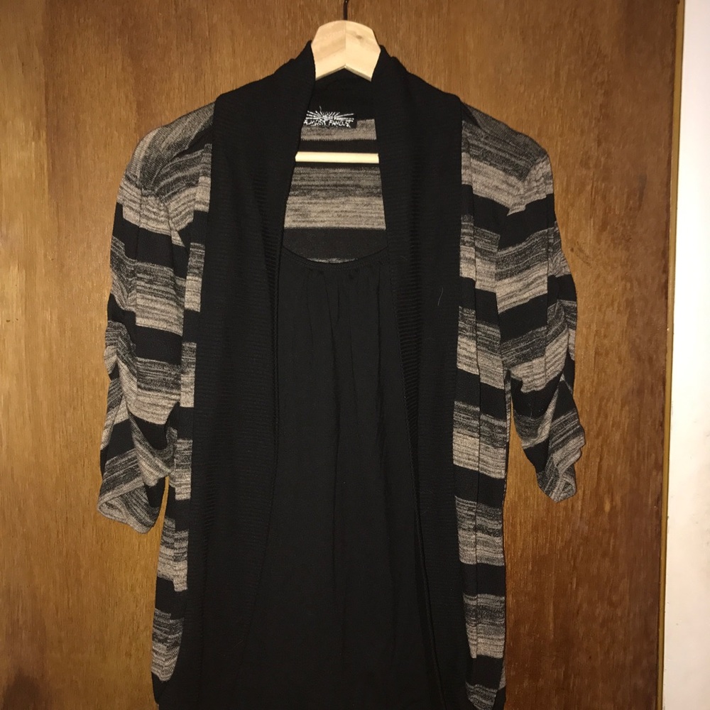 Black and brown striped cardigan with tank