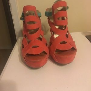 Teal/ coral heels