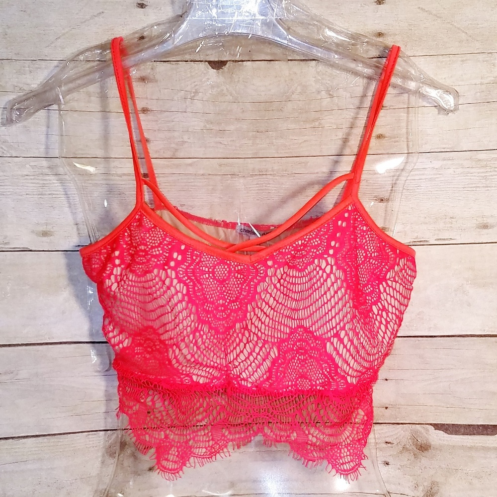 NWT Bright Coral Lacey CROP TOP BraCrop Lg 215
