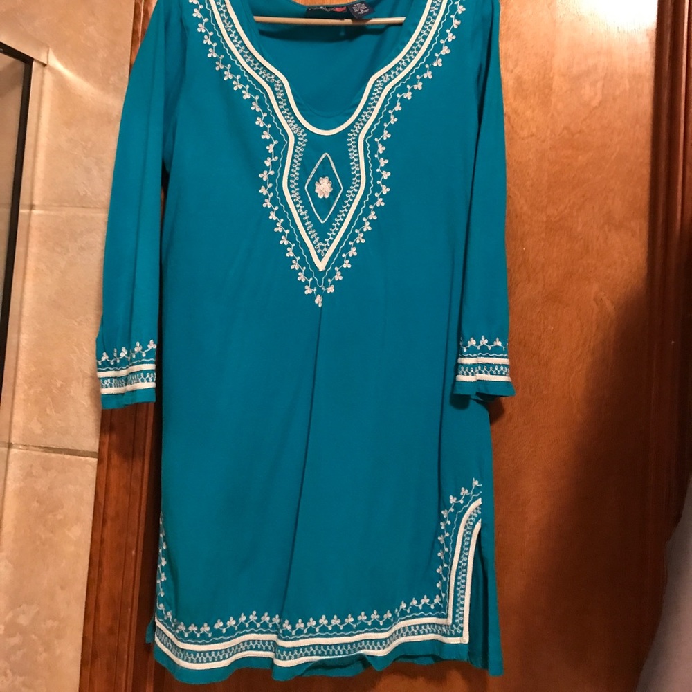 Beach Cover Up, Size M, Turquoise and White