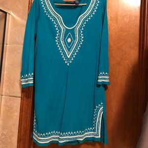 Beach Cover Up, Size M, Turquoise and White