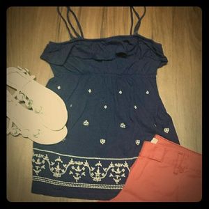 So nautical embroidered empire waist tank top navy