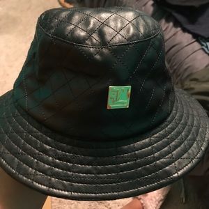 Black leather bucket hat