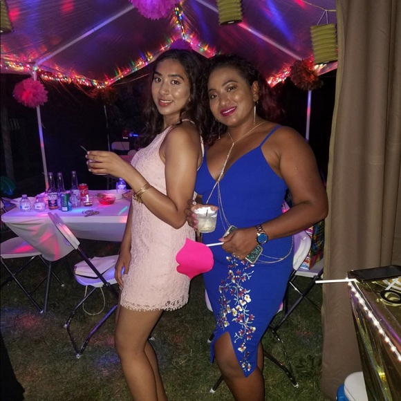 Royal Blue Embroidered Midi Dress With Slit - Picture 2 of 6