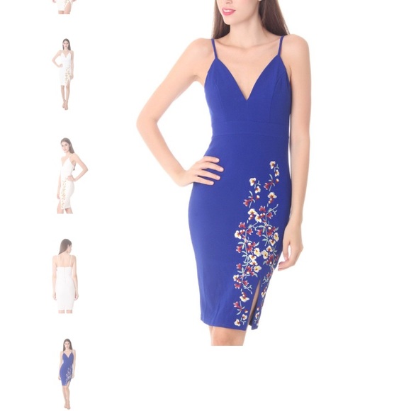 Royal Blue Embroidered Midi Dress With Slit - Picture 4 of 6