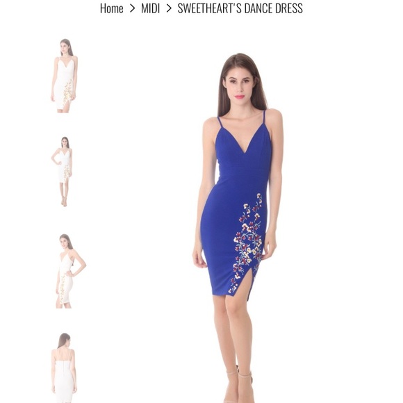 Royal Blue Embroidered Midi Dress With Slit - Picture 6 of 6
