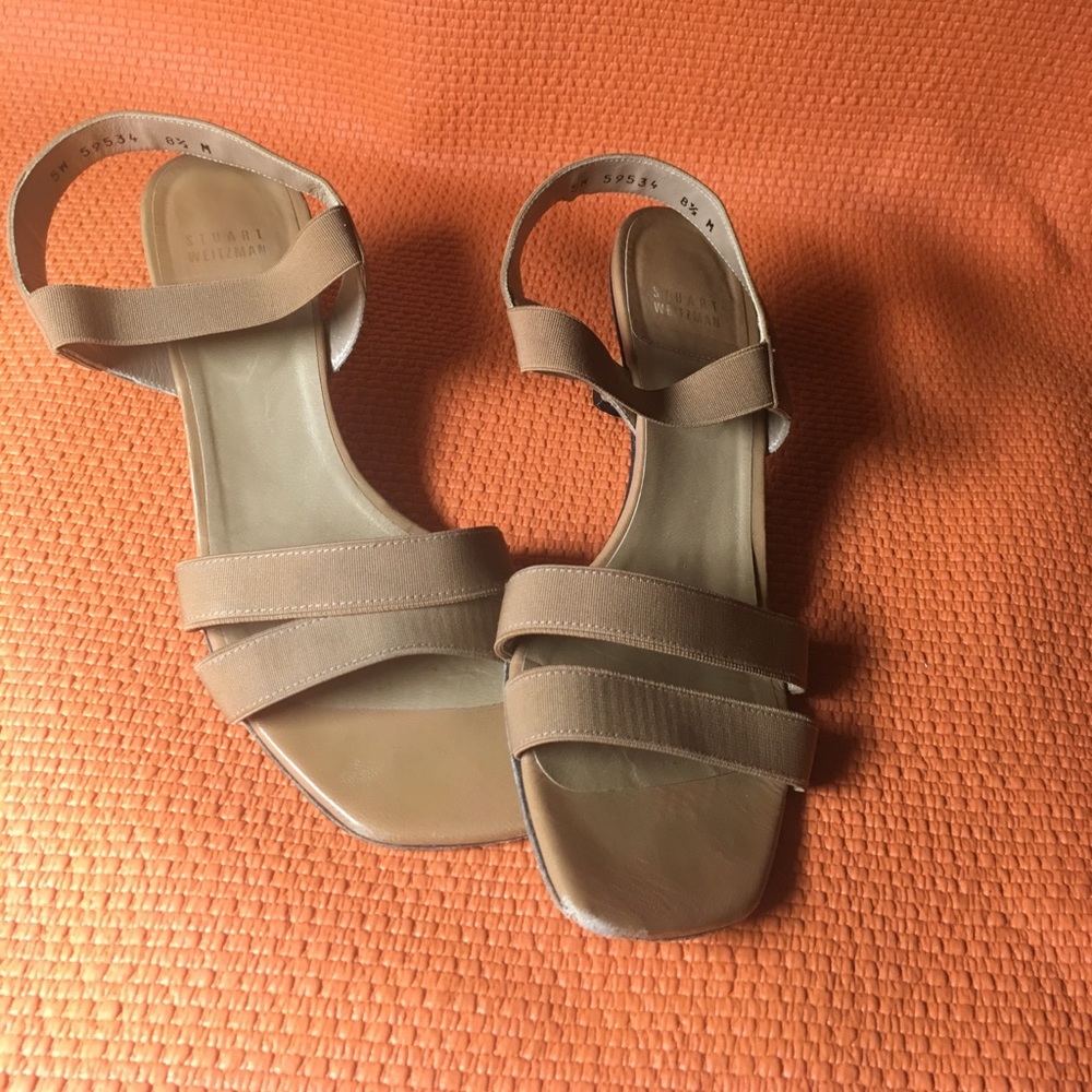 Stuart Weitzman nude strap sandal with kitten heel