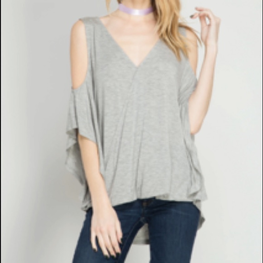 Gray Cold Shoulder Top - Picture 2 of 3