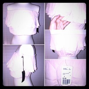 Peach strapless cropped ruffle top. BNWT.