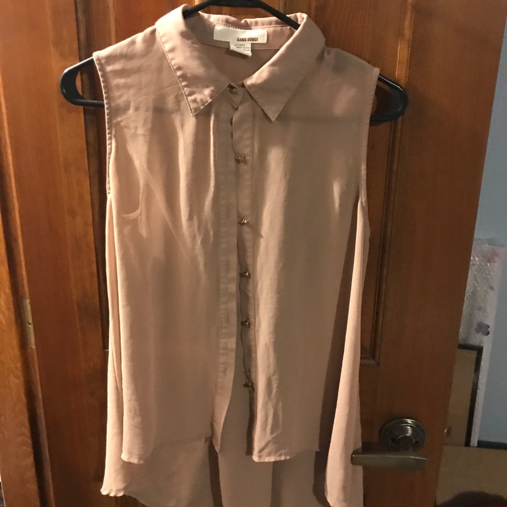 Tan button down top