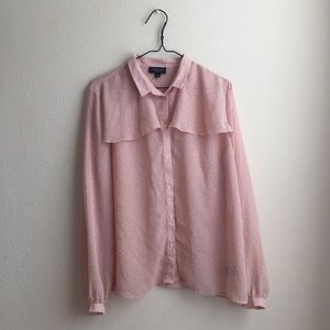 NWOT Pink Long Sleeve Button Up With Polka Dots