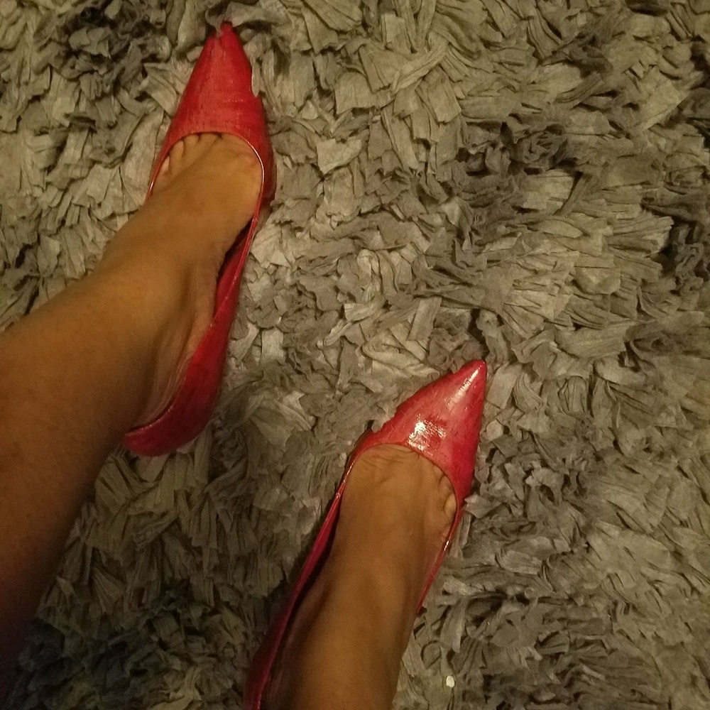 Ralph Lauren Ruby Red cork kitten heels