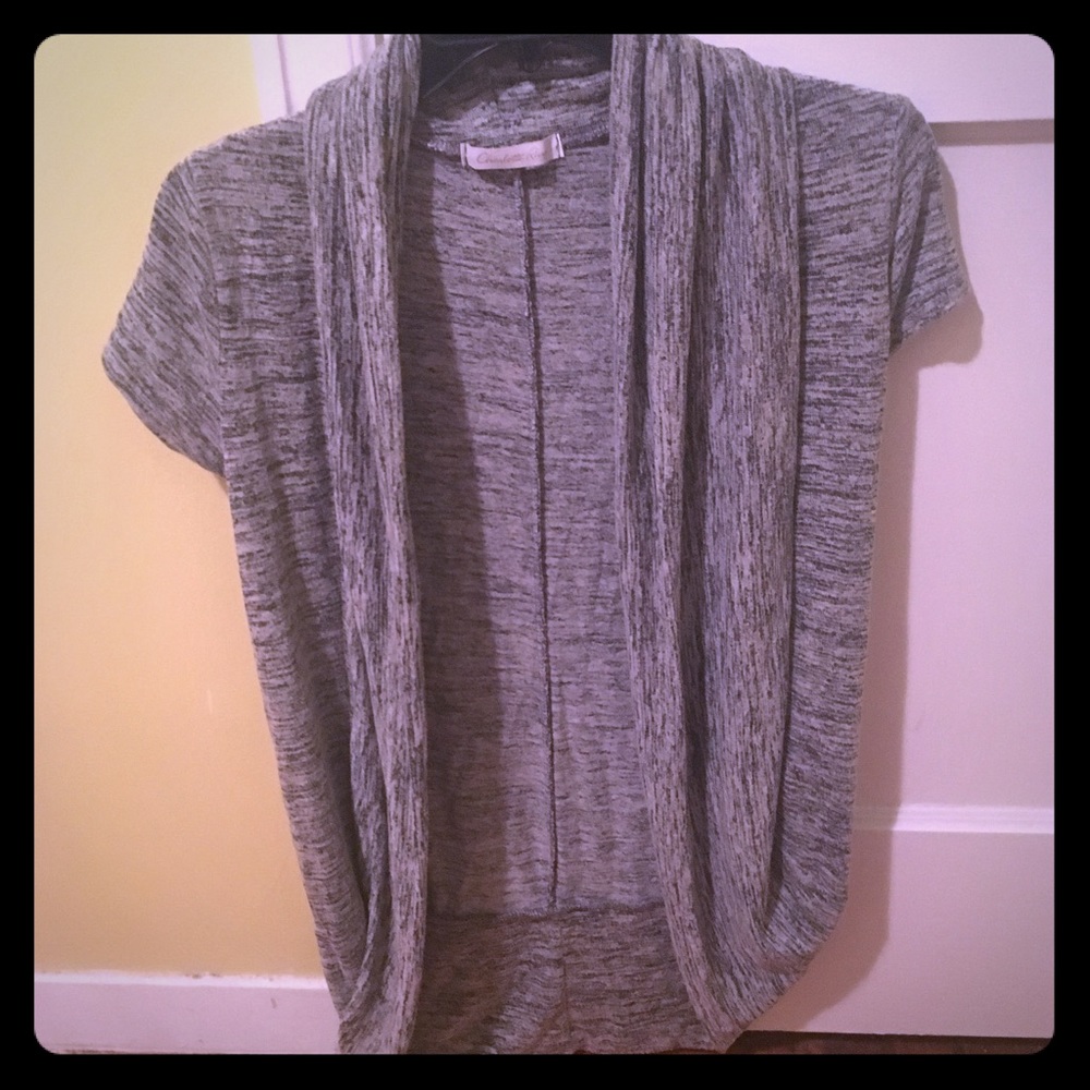 Gray short sleeve cardigan sweater