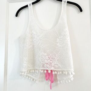 Crop lace open back top