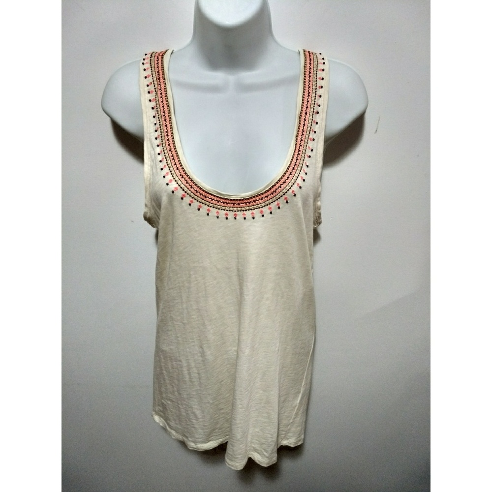 J Crew white tank top with embroidered neckline