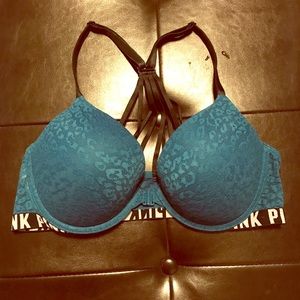 Blue Leopard Strapped Back Bra