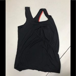 Ruched Black VPL tank top with contrast red detail