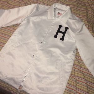 HUF White Men's Polyester Satin Coach Jacket Small