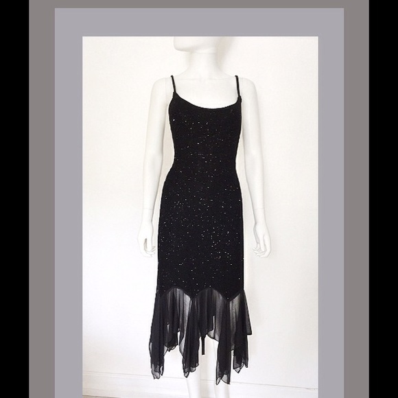 💸 SOLD 💸 Dress - Sparkling Black Midi Cocktail - Picture 1 of 4