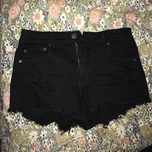 Hi rise black ripped jean shorts American eagle