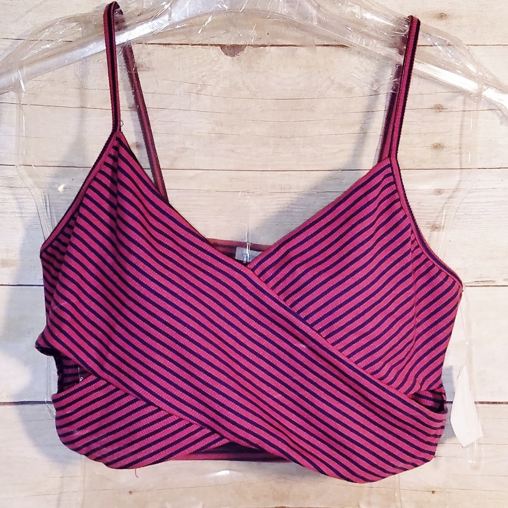NWT Stretch Mauve and Blue Striped Crop Top (220)