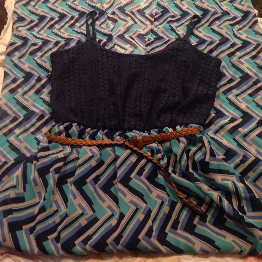 As U Wish Blue Printed Maxi Dress Size S