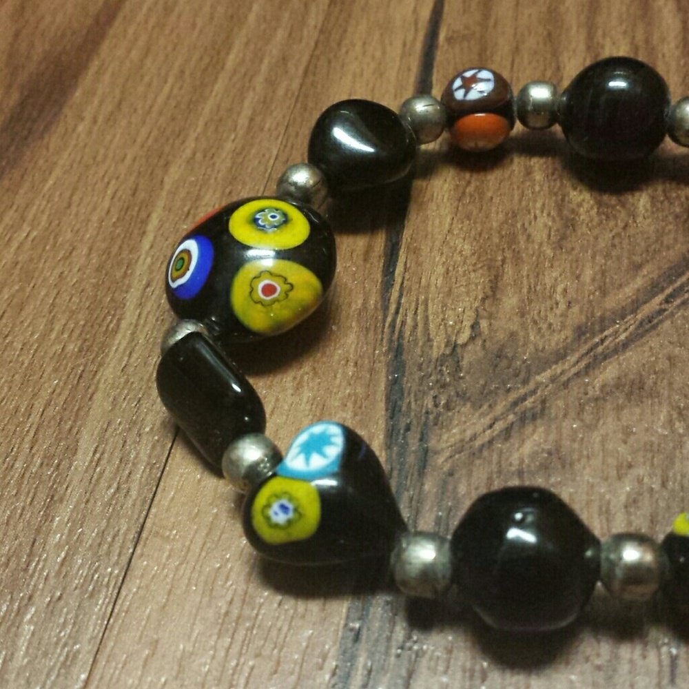 Handmade clay beaded bracelet with silver accents