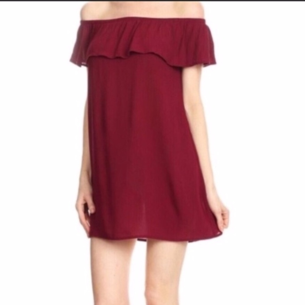 WILA Maroon Ruffle Off Shoulder Dress - Picture 2 of 6
