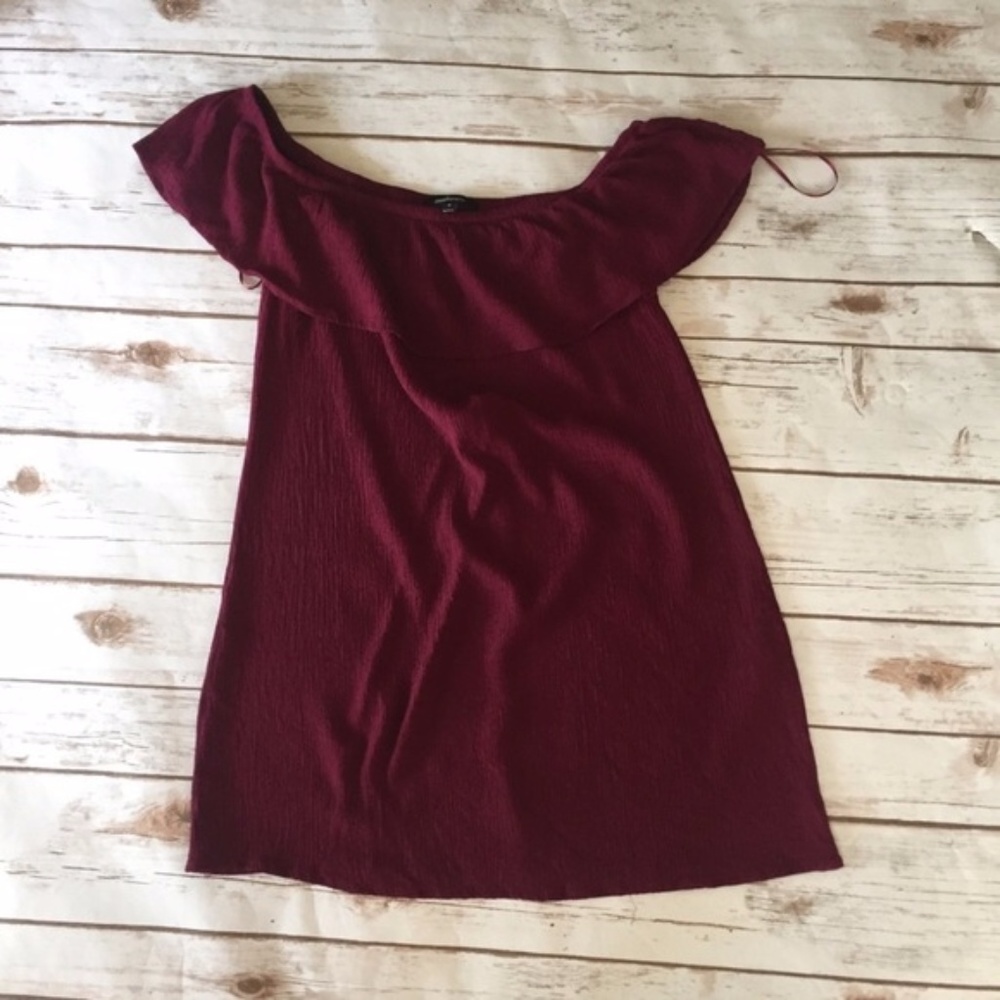 WILA Maroon Ruffle Off Shoulder Dress - Picture 1 of 6