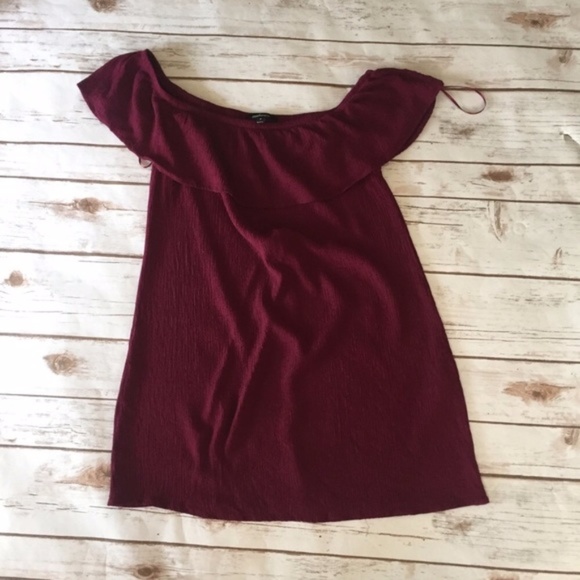WILA Dresses & Skirts - WILA Maroon Ruffle Off Shoulder Dress
