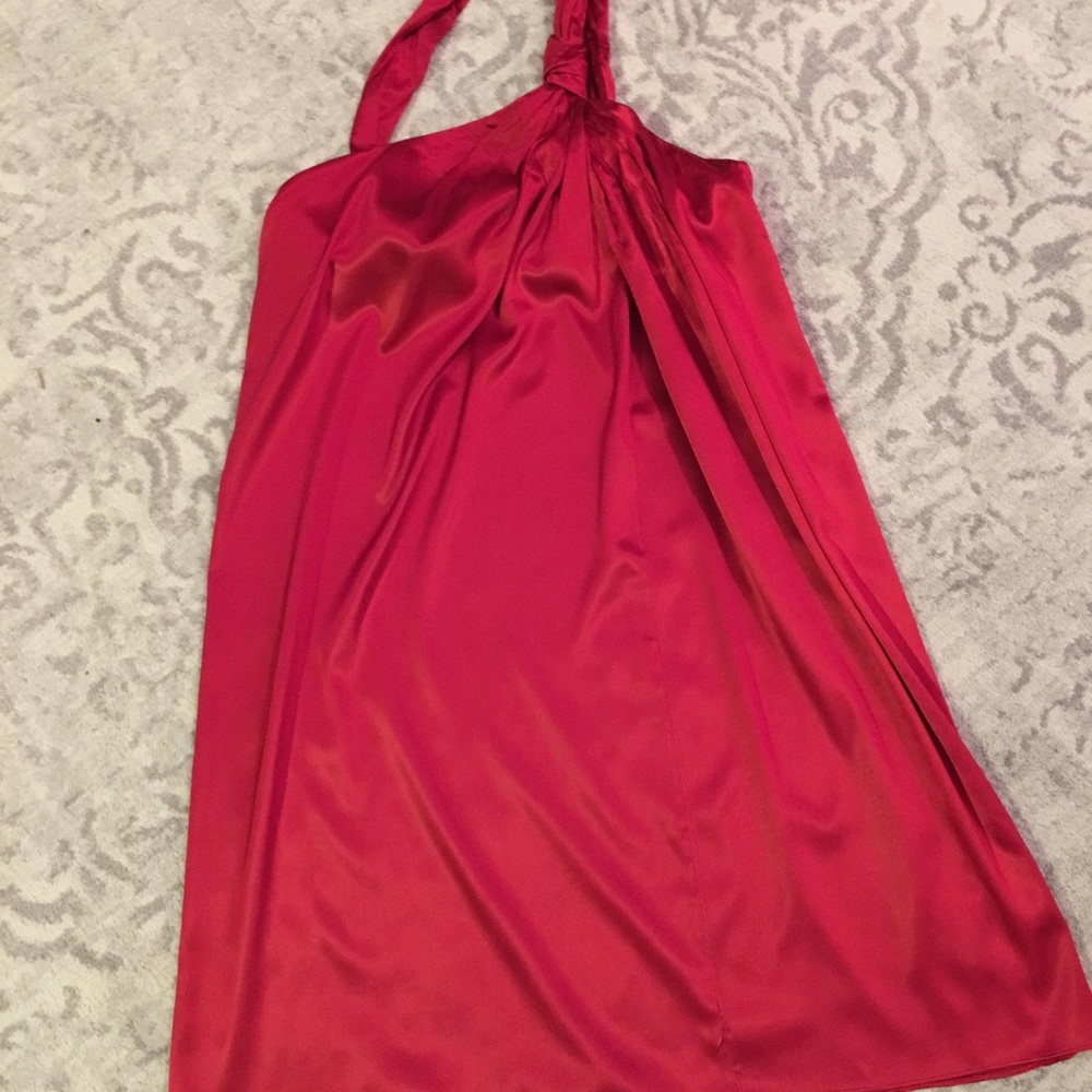 Stunning one sleeved red satin dress!
