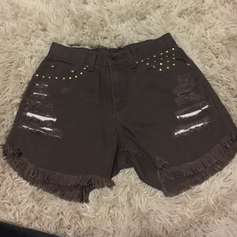 Brown vintage gold studded Jean cut off shorts