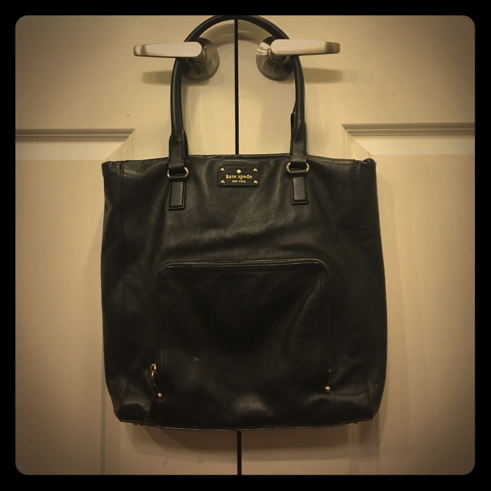 Kate Spade Black Leather Tote Bag.