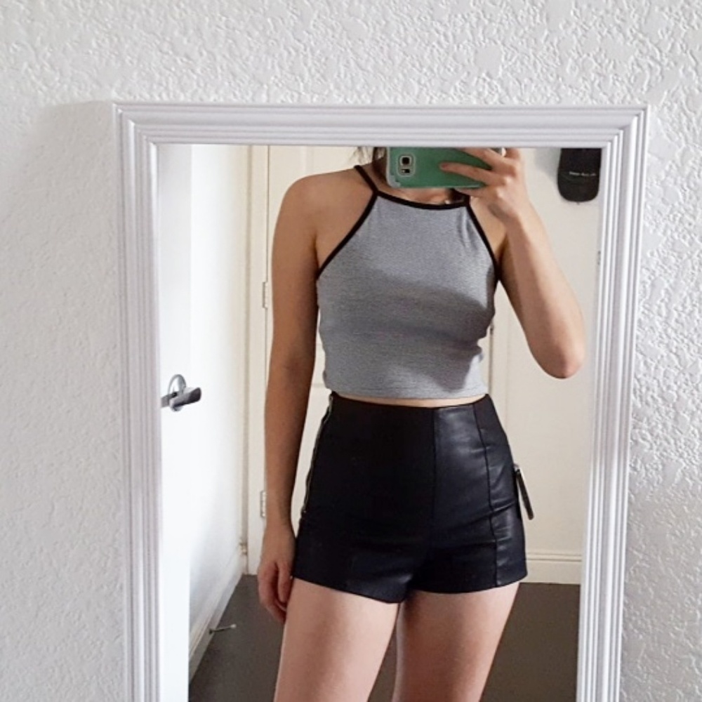 High waisted leather shorts