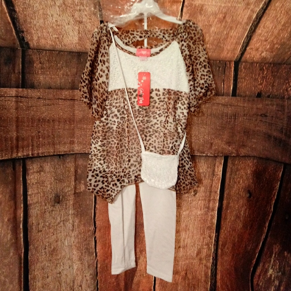 NWT 3PC GIRLS LEOPARD PRINT OUTFITS W PURSE