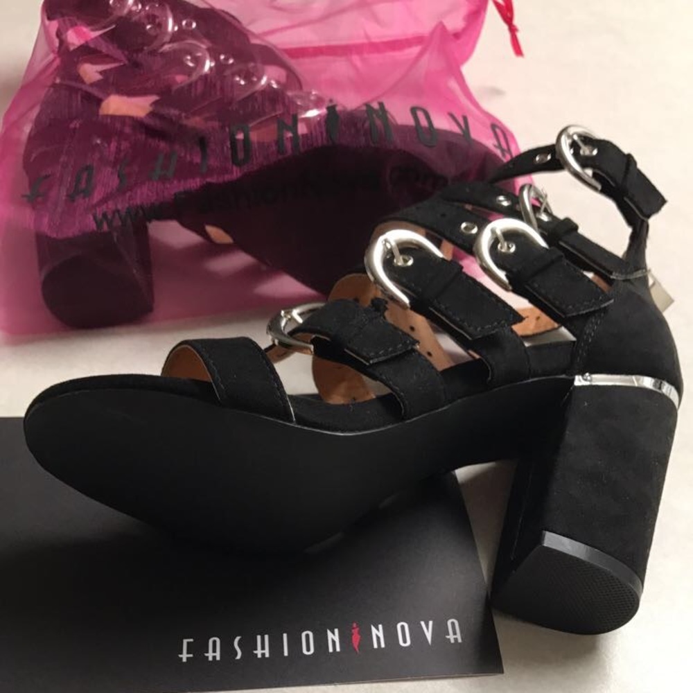 Multi buckle black heel