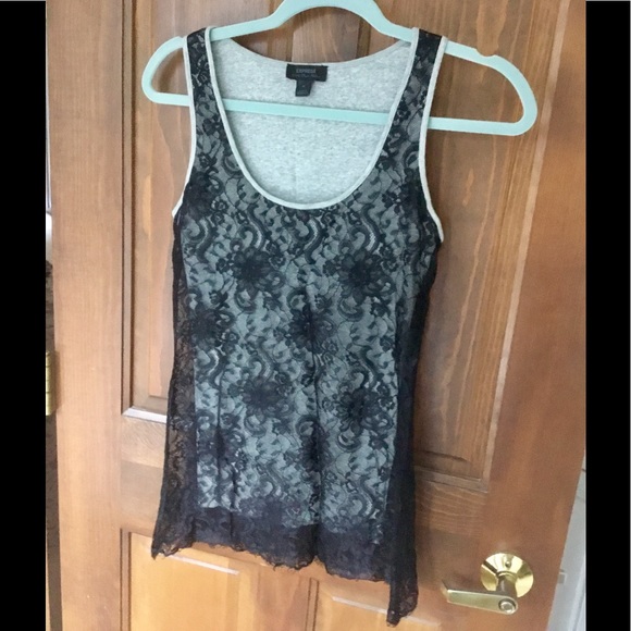 Express Tops - Grey tank with black lace overlay
