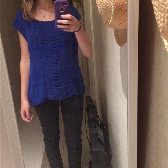 Worthington Blue Ruffled Flowy Top - Picture 2 of 4